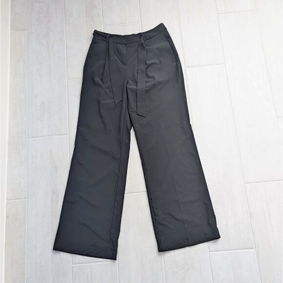Women's Calvin Klein Trousers Wide Leg Pants Black Belt Loop High-Waisted 8 EUC - Picture 1 of 7